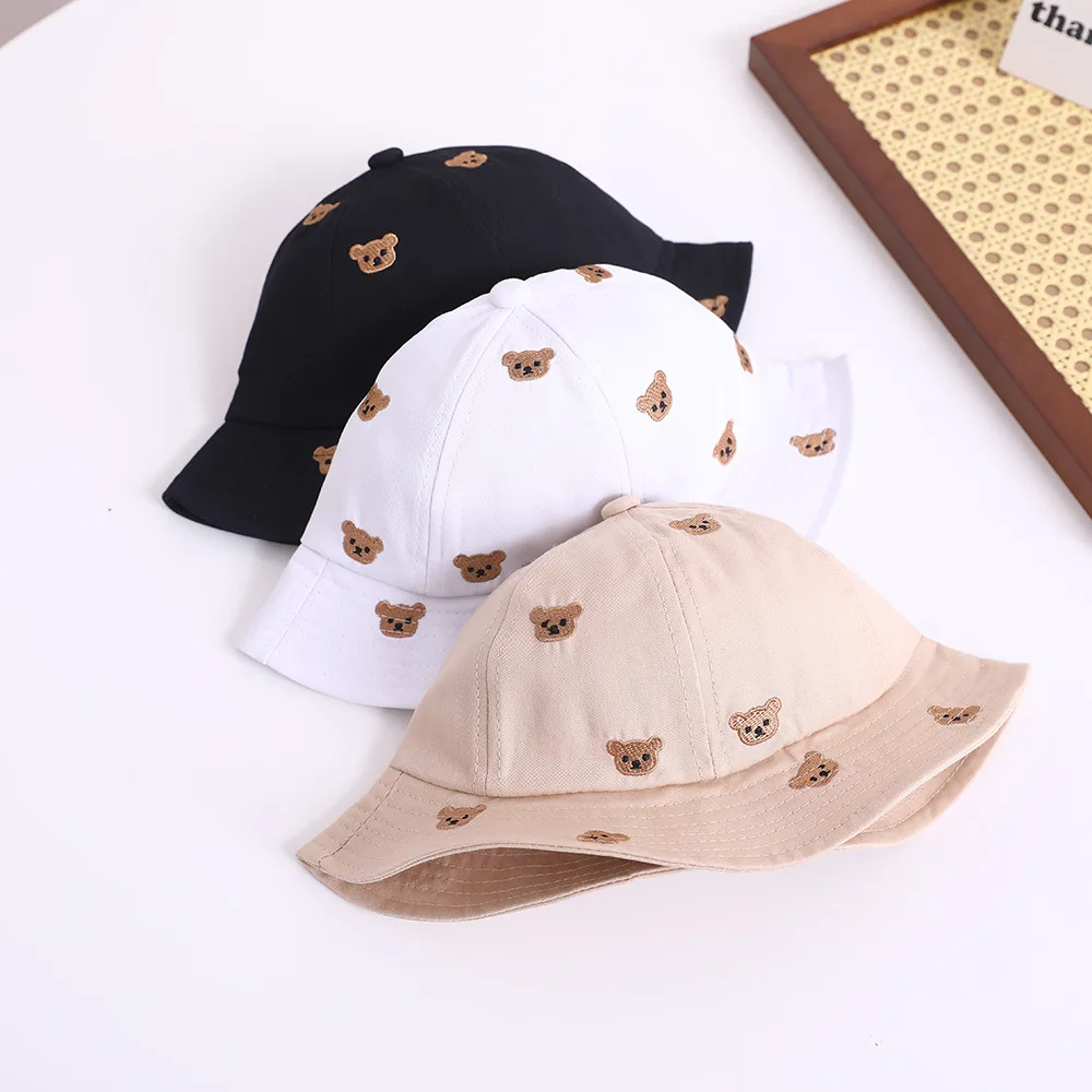 Sombrero bordado de oso para bebé, sombrero de cubo para niños de 1 a 3 años, sombrilla para bebé, sombrero encantador para exteriores, gorra de