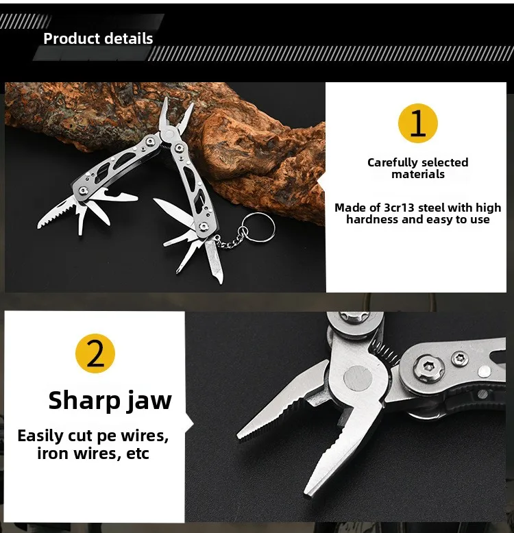 Mini Multifunktionale Messer Zange Outdoor Tragbare Kombination Werkzeug Zange EDC Klapp Schlüsselbund Tasche Messer Zange – Detail 4