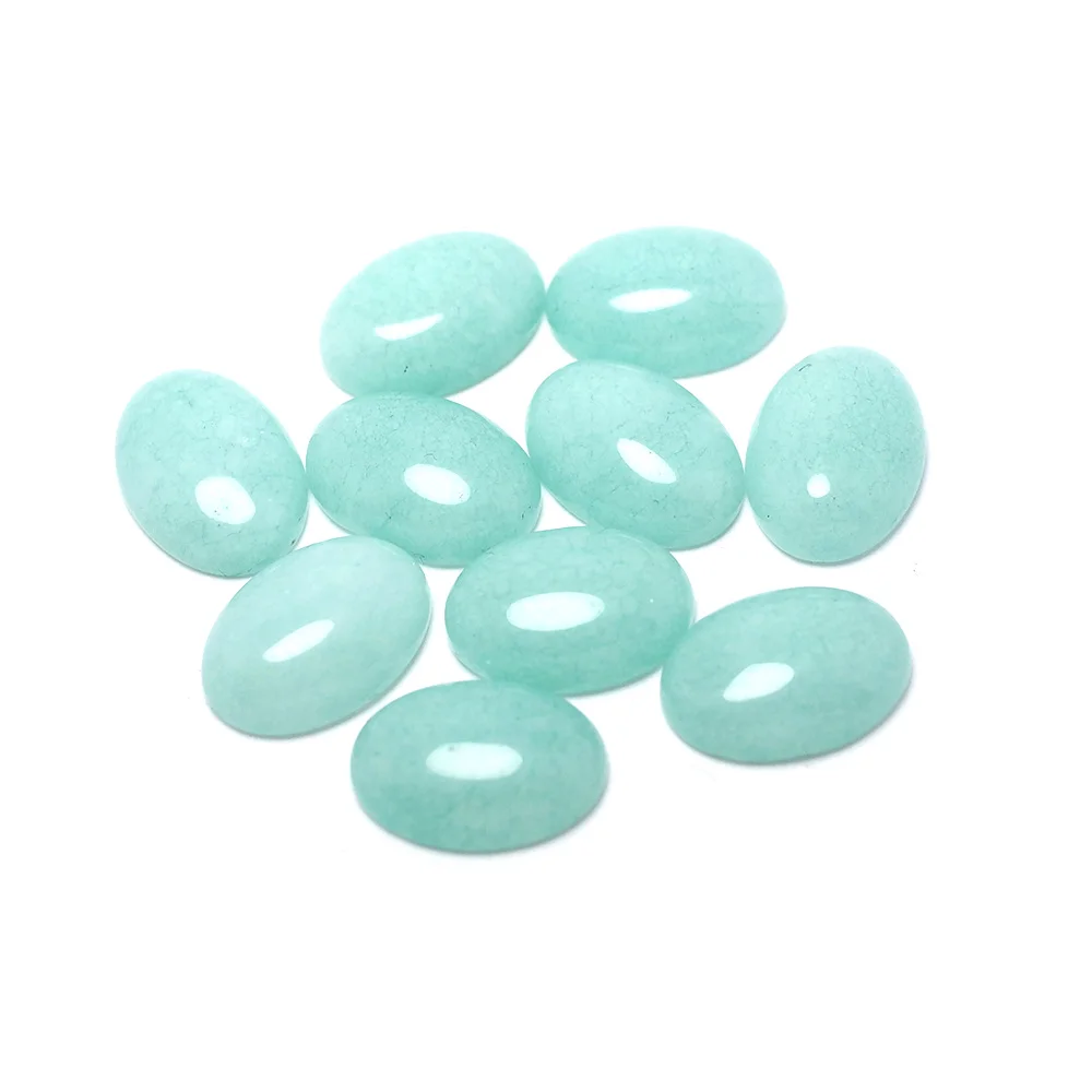 10pcs Light Blue Cabochon Stone, Oval Gemstone, 10x14mm Polished Flat Back Stone,Accessorie For Jewelry Necklace Making Supplies