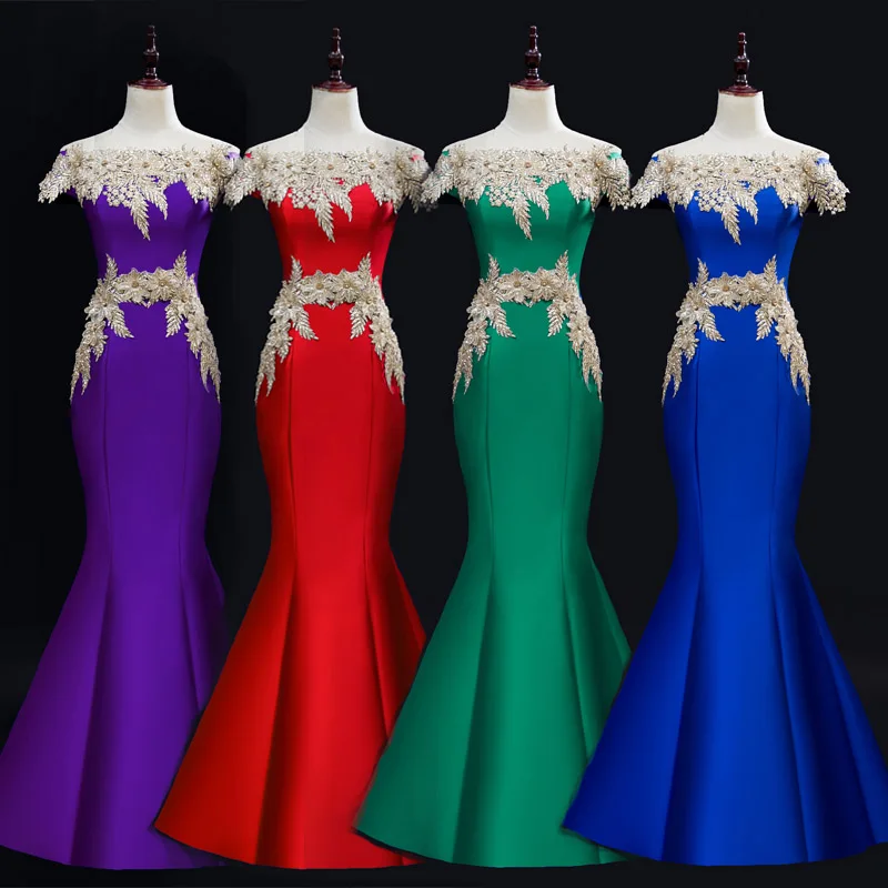 

Ele Long Tail Fibone Slimming Evening Gown One oulder Host Performance Clothes for Annual Cany Dinner Par