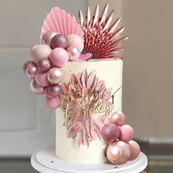 33PCS Balls Cake Toppers Palm Leaves Cake Decorations for Birthday Wedding Baby Shower Party Supplies Mother's Day