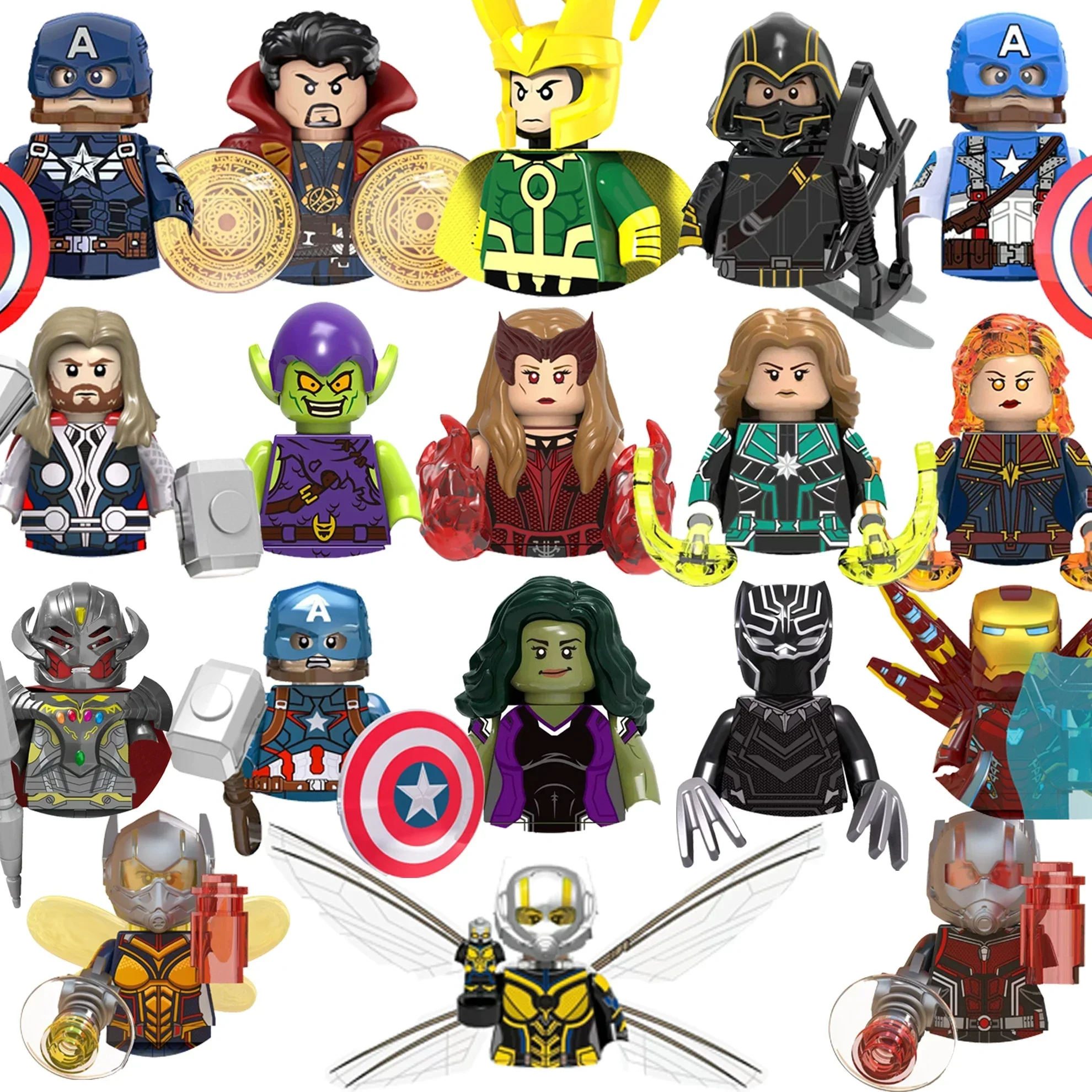 

Классические строительные блоки с персонажами Marvel: Железный человек, Капитан Америка, мини-модель, игрушка-кукла, подарок на день рождения или праздник для детей.