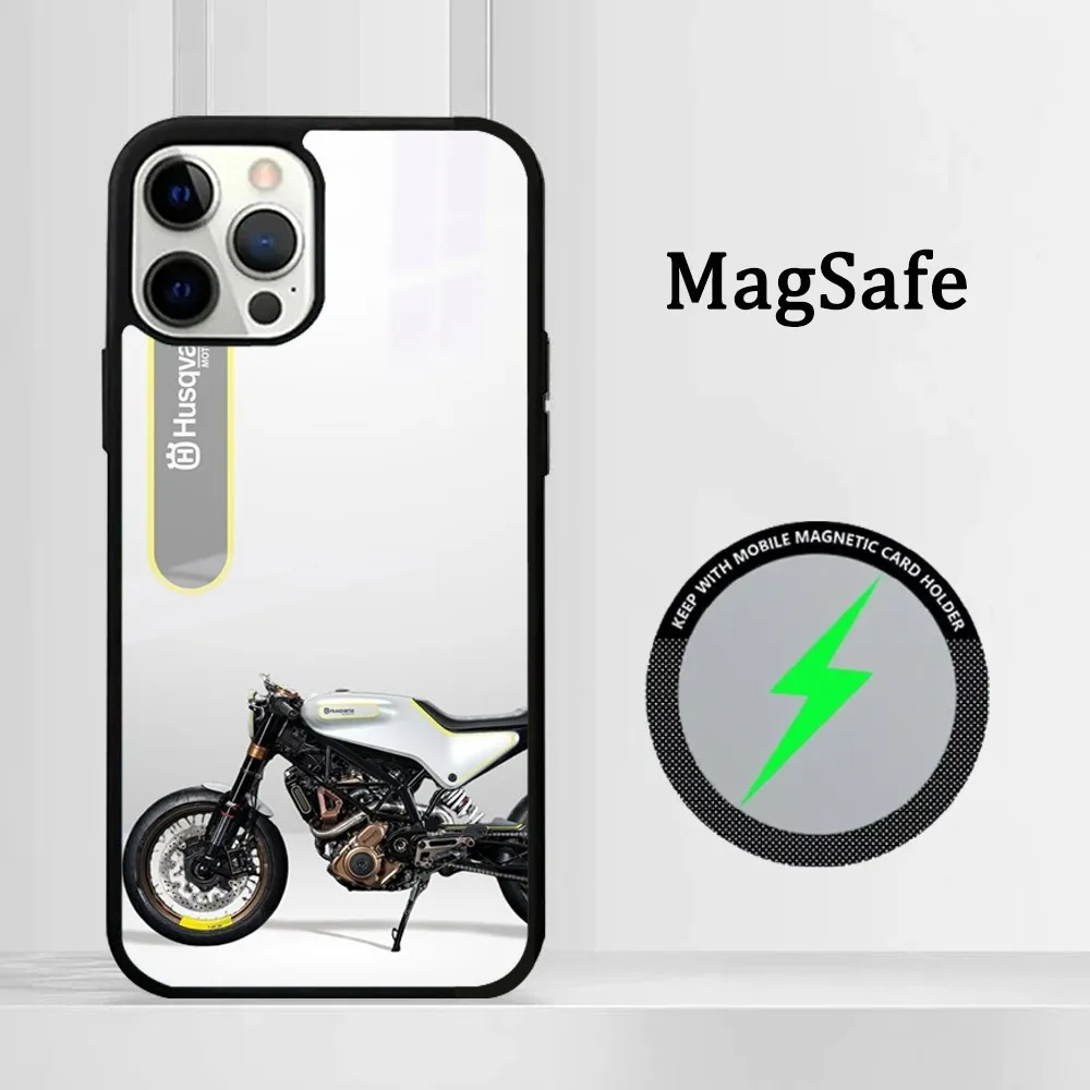 Capa magnética sem fio da marca motocicleta, caixa do telefone H Husqvarna-es, espelho Magsafe, iPhone 16 15 14 13 12 11 Pro Max Plus Mini