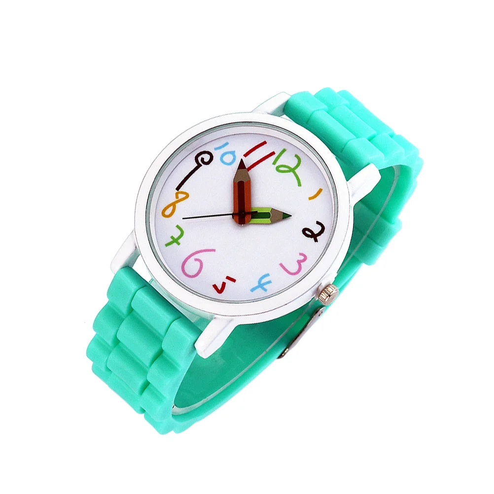 1Pcs Digital Pencil Watch Cartoon Style Creative Design Comfortable Silicone Kids Party Gift Green Cartoon Children Watch