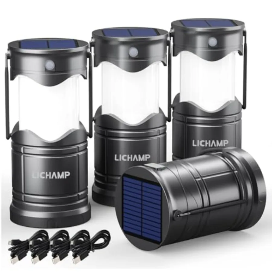 Pack Solar Camping Lantern, USB Rechargeable LED Lanterns Battery Powered Pop Up Flashlight Lamps with Three Modes Power for Po