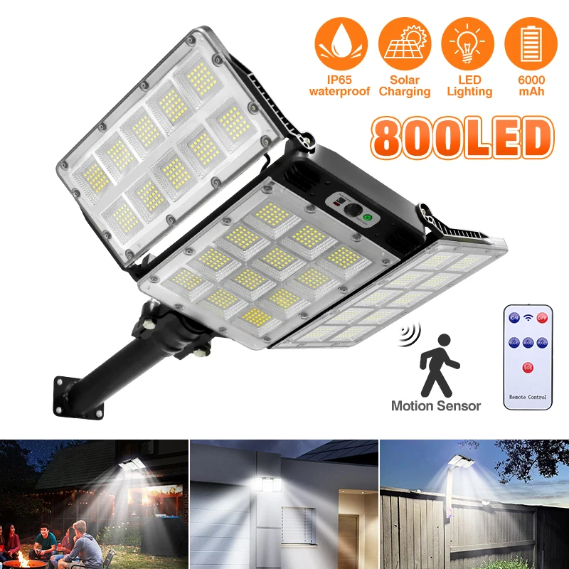 Solar Outdoor Lights with Motion Sensor 800 LED High Brightness Street Wall Light with Remote Control for Garden Patio Garage