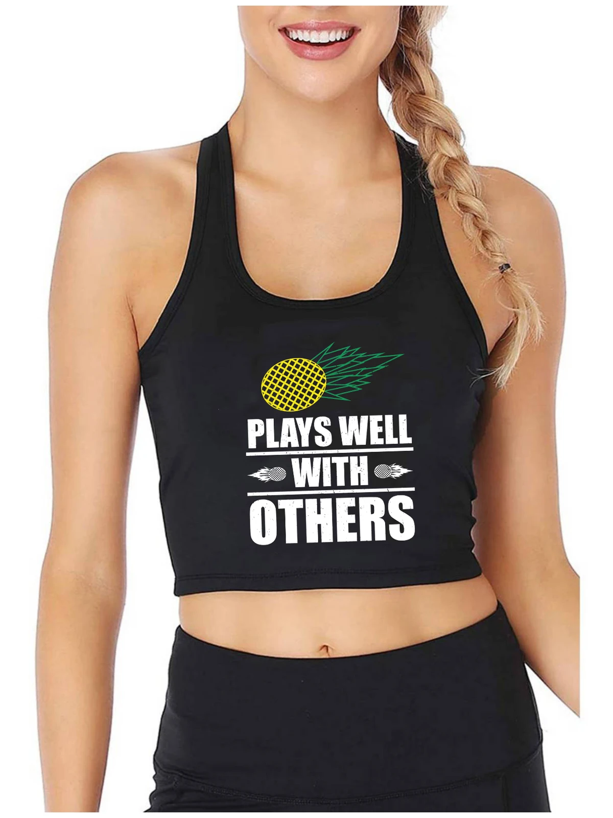 

Plays Well With Others Design Pineapple Graphic Tank Tops Hotwife Naughty Sexy Slim Fit Crop Top Swingers Funny Flirt Camisole