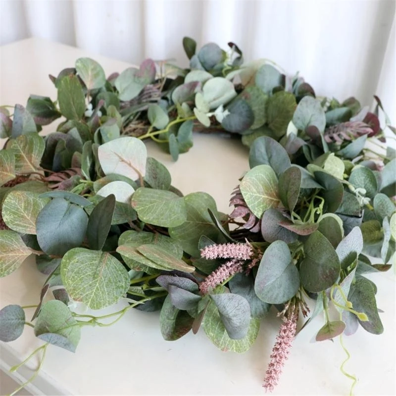 Green Wreath for Farmhouses Decors Realistic Green Garlands Wreath for Indoor Outdoors Party Wedding Setups 15UB
