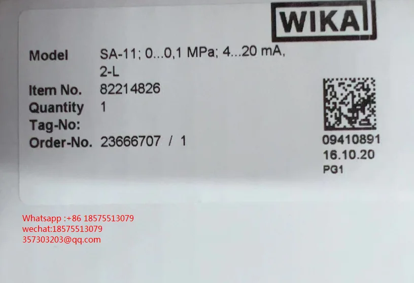 For WIKA SA-11 Pressure Sensor 0...0.1MPa  4...20mA 2-L 23666707