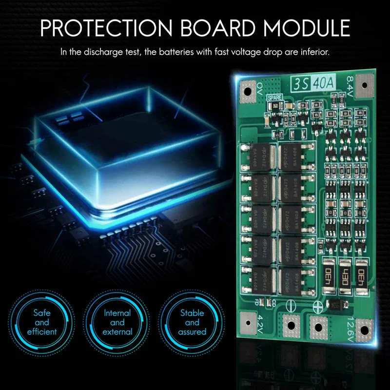 3S 40A For Screwdriver 12V Li-Ion 18650 Bms Pcm Battery Protection Board Bms Pcm With Balance Liion Battery Cell Pack Module