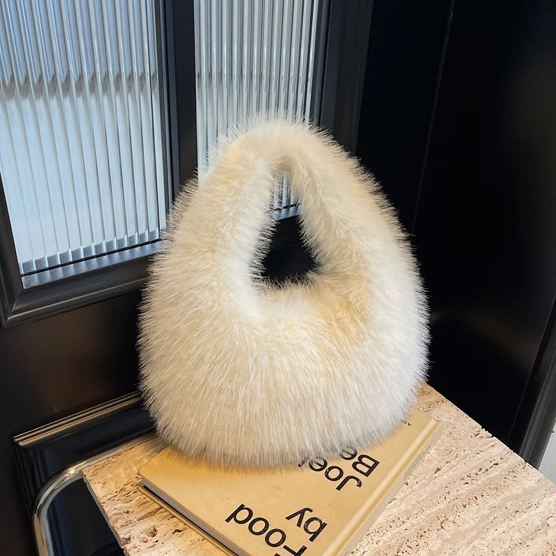 여성용 럭셔리 솔리드 플러시 핸드백, 귀여운 스위트 하이 퀄리티 패션 심플 핸드백, 2024 캐주얼 핫, 겨울 새로운 스타일