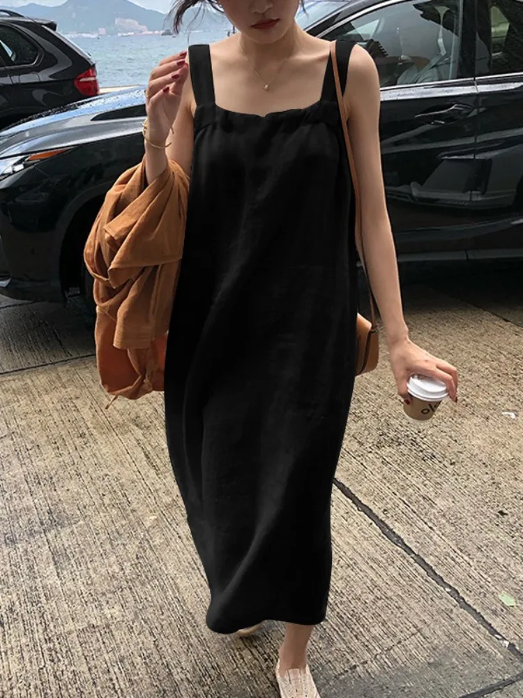 

Loose Korean Sle Large Size Long Linen Dr Bal Beach Holiday Cotton Linen Dr for Women in Spring Summer...