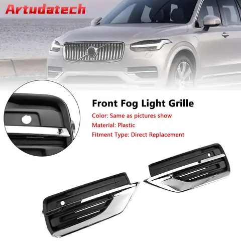 Artudatech 2PCS Front Bumper Fog Light Grille Fog Lamp Grille Fit Volvo XC90 2021 2022 2023 2024