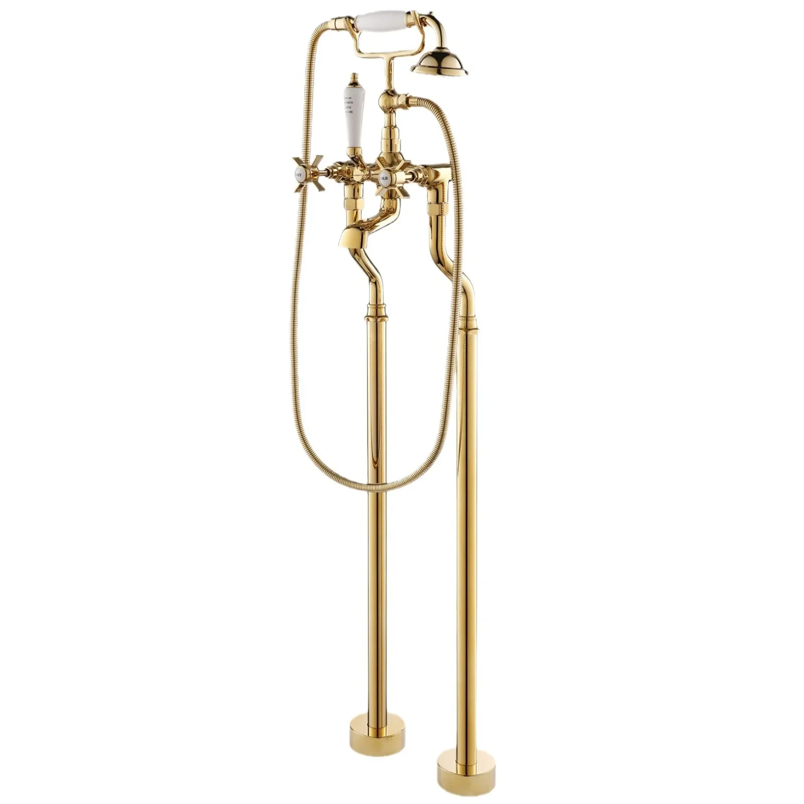 

Zirconium gold all-copper classical floor-to-ceiling bathtub faucet hotel villa high-value retro telephone shower faucet