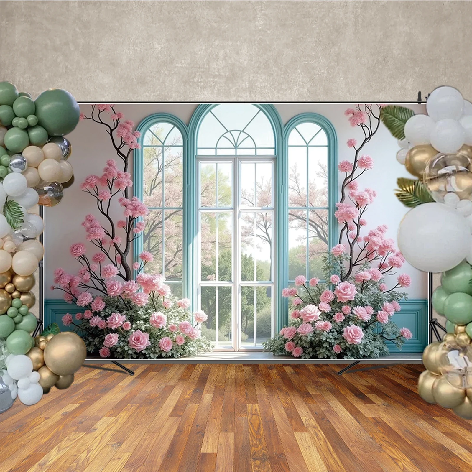 MOON.QG قوس نافذة الباب صورة إطار الصورة التصوير خلفية الربيع زهرة استوديو الصور خلفية عيد ميلاد الزفاف ديكور