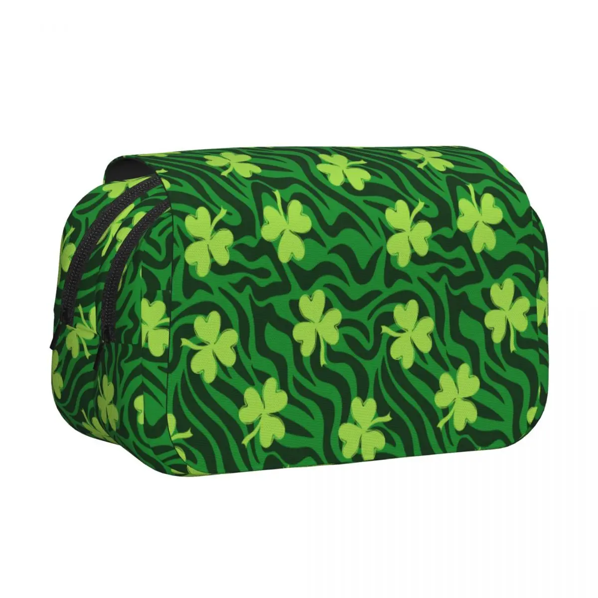 Leopard Print Four Leaf Clover Double Clamshell Pen Case Pencilcases Pen for Girl Boy Bags School Supplies Gifts Stationery