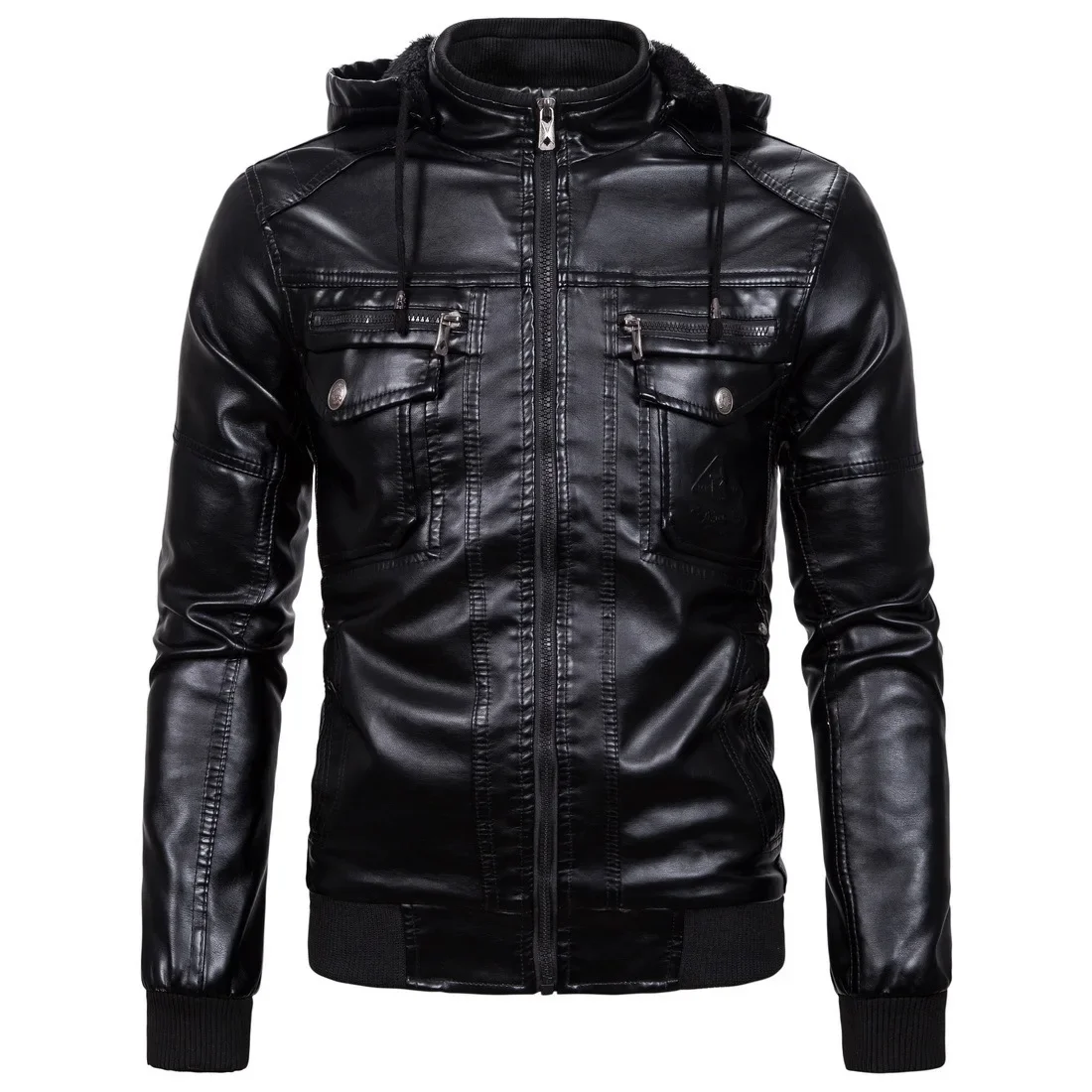 

2023 Men's New Fashion Leather Coat Plushed Warm Leather Coat Classic Imitation Sheepskin Hooded Leather Coat