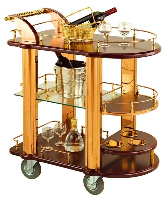 3-Tier عالية الجودة النحاس تخدم عربة تسوق تخزين المعادن الحديثة الشاي تخزين عربات رائجة البيع للفنادق عربة الوجبات الخفيفة للحفلات #5
