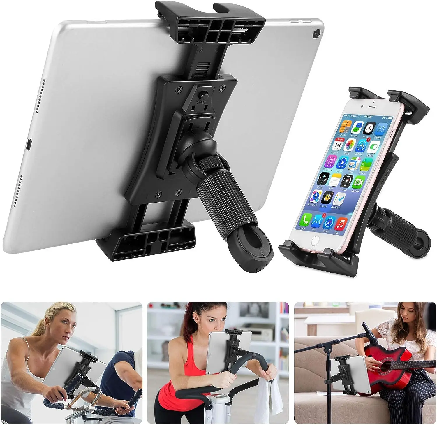 Bike Tablet Holder Mount, Exercise Bike Handlebar Mount for Bicycle Indoor Gym Treadmill Microphone Stand for 4.7-112.9” Devices