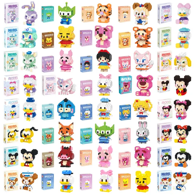 Klocki konstrukcyjne Disney Anime Princess, mini figurki Myszki Miki, figurki Lotso, zabawki z klocków, klocki do składania, prezenty dla dzieci