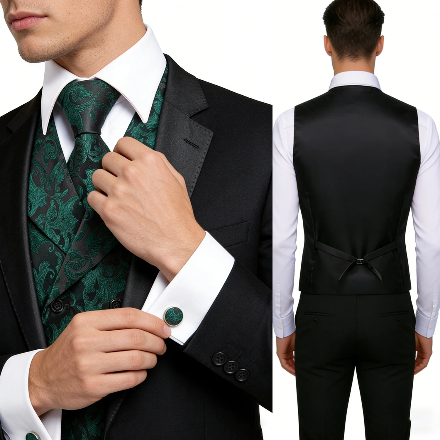 

Men's Formal Paisley Jacquard Vest Set – Classic Suit Waistcoat with Matching Tie Hankerchief Cufflinks Ideal for Banquets