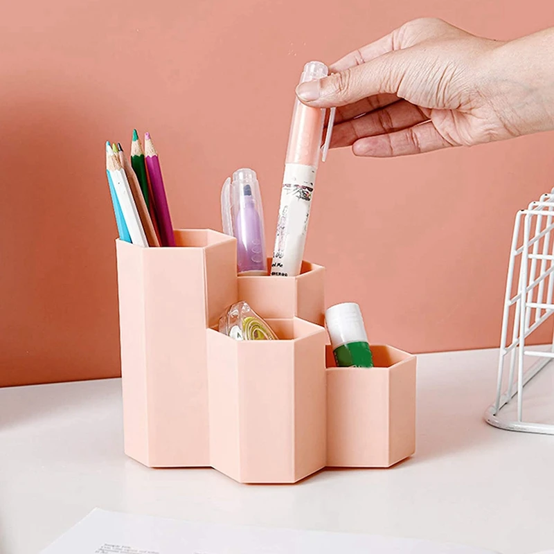 Office Stationery Multifunctional Hexagonal Pen Holder Pencil Storage Box Hexagonal Honeycomb Design