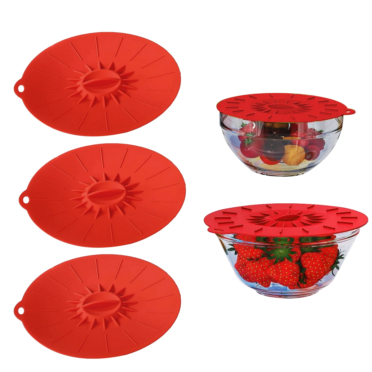 Silicone Lids, Microwave Splatter Cover Reusable Heat Resistant Food Suction Lids fits Cups, Bowls, Plates, Pots, Pans, Skillets