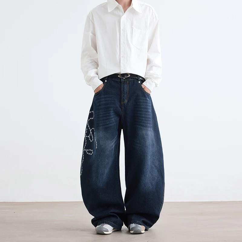 

Jeans Women Y2k Pants American Retro Rose Embroidery Wide Leg Flared Trousers Street Style Oversized Drag Floor Length Loose Fit