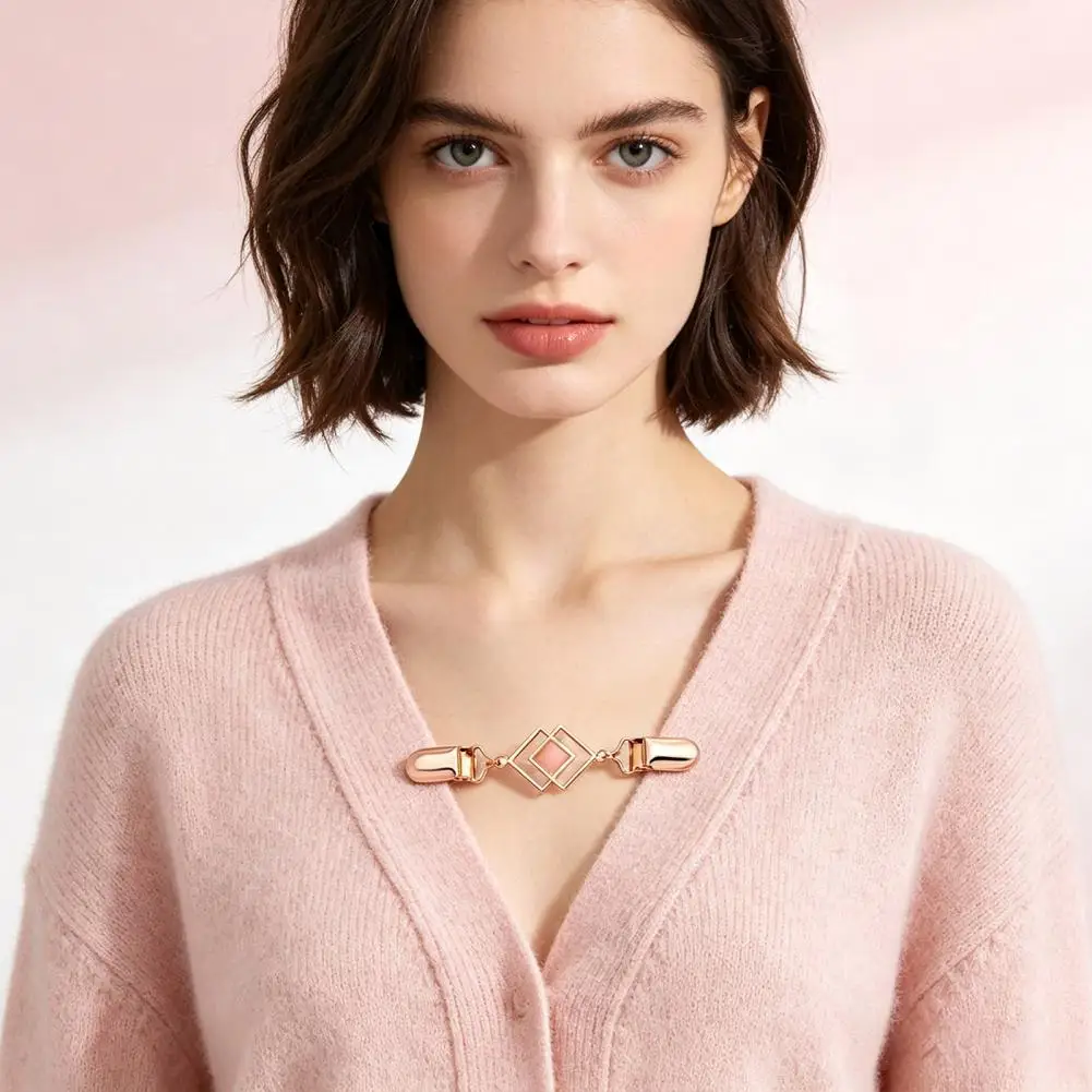 Classic Vintage Brooch Pin, Paperclip Shape Cat Eye Stone Sweater Clips Cardigan Shawl Scarf Holder, Dress Waist Fix Buckle 95