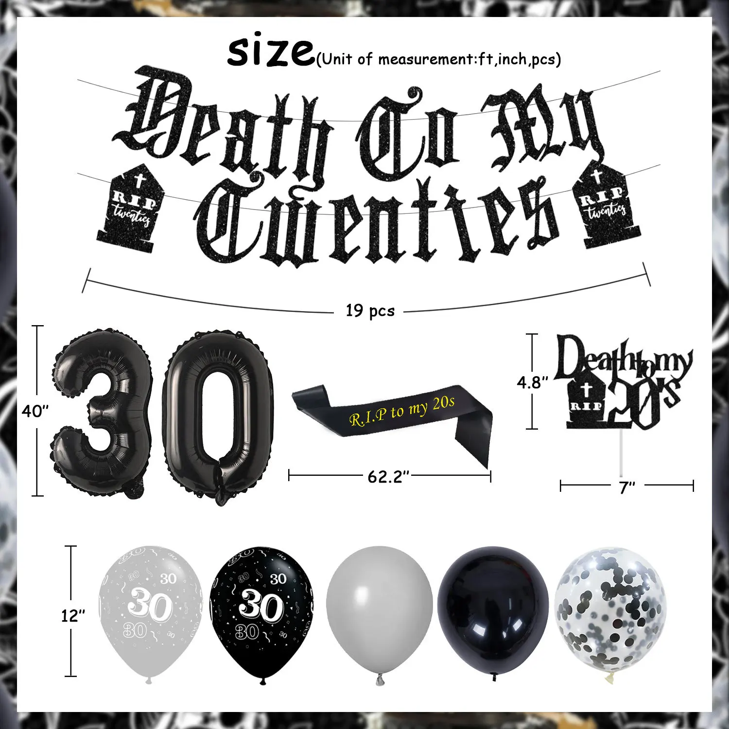 Birthday Party Decorations for Men and Women, 30th Birthday Party, Death To My Twenties Banner, Gothic Funeral Decor