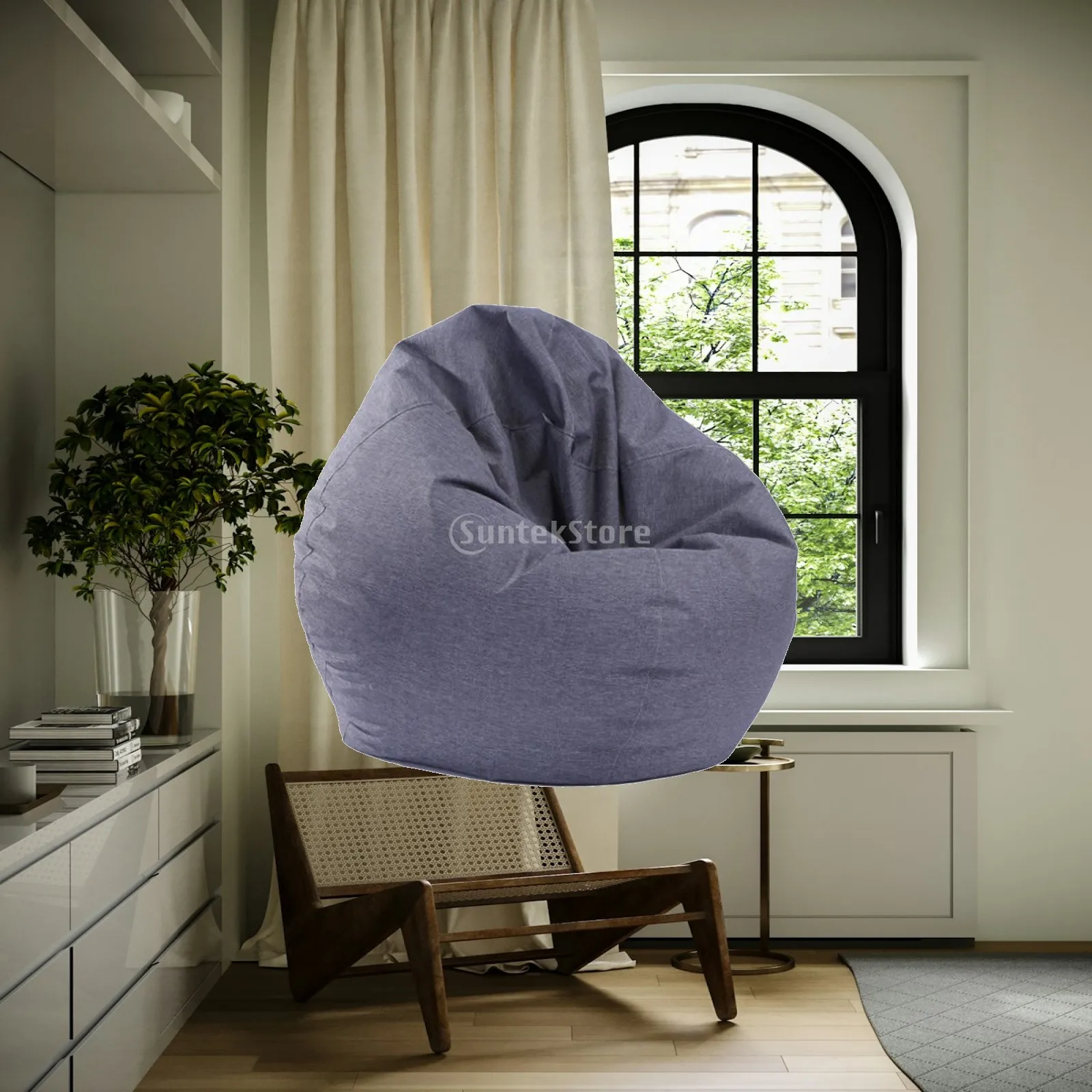 Adults Sofa Cover Linen Oxford Beanbag Slipcover Bag Chair Cover Waterproof Round No Filler for Bedroom Playroom