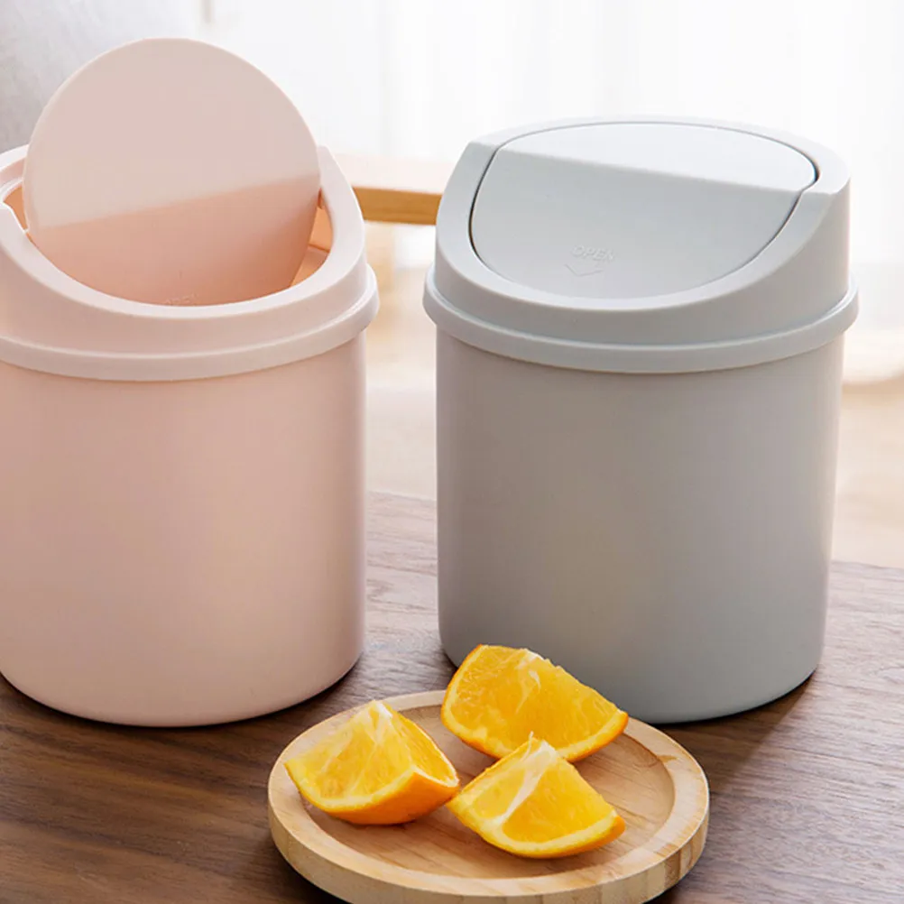2Pcs Desktop Plastic Trash Containers Mini Garbage Bins Covered Rubbish Holders Odor Resistant Waste Organizers for Home Office