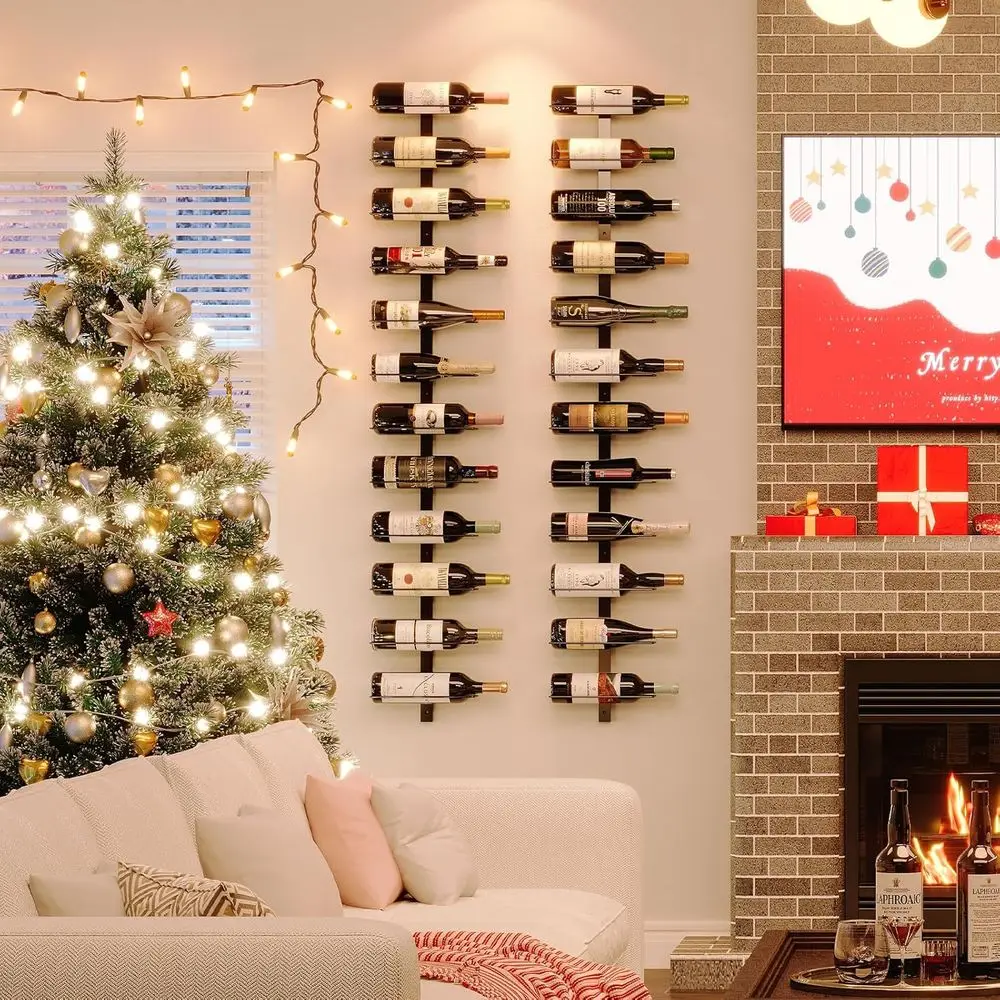 Modular 3-Pack Black Metal Wall-Mounted Wine Rack for DIY Display in Kitchen, Bar, and Cellar