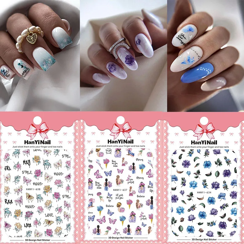 

3D flowers sticker for nail art decoration Spring summer nail polish patch DIY manicure strips self glue nail decals HY014