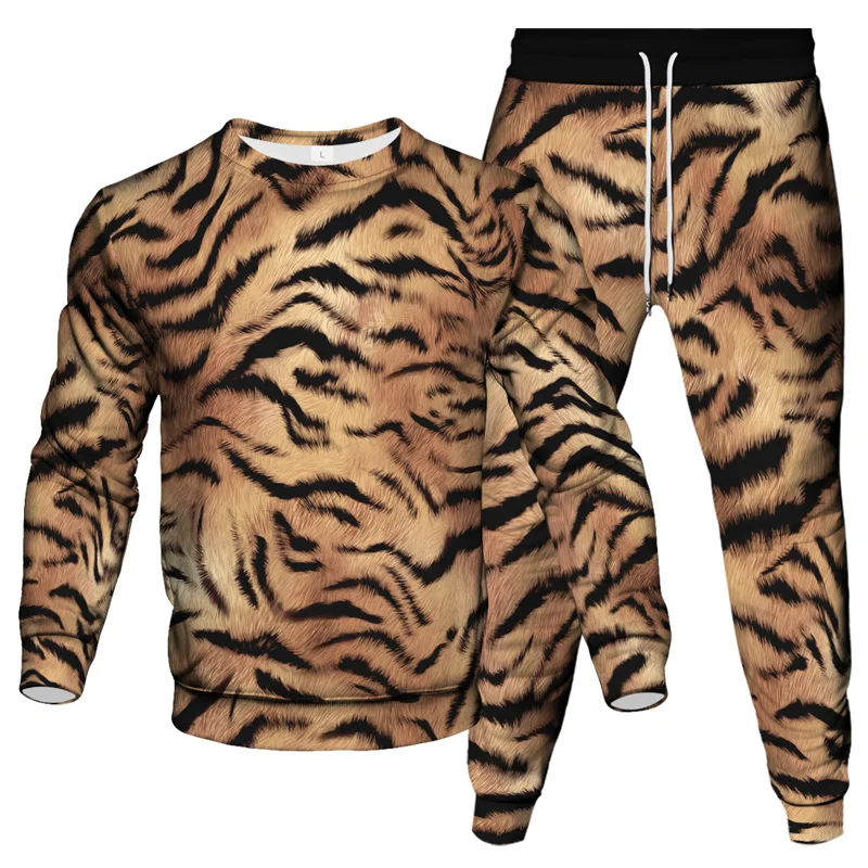 Vintage Style Men Tracksuit Animal Leopard Snake Florial Gold Chain Pattern Print Clothing Suit Man Sweatshirt Pant 2Piece Sets