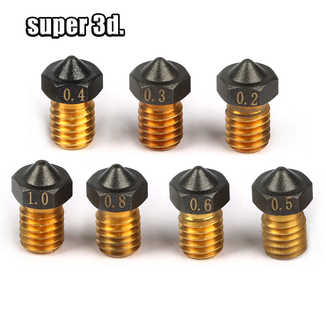 1/2/5 Stück MK8/E3D/Volcano Messing-PTFE-Düse, beschichtet, antihaftbeschichtet, Filament 0,2/0,3/0,4/0,6/0,8/1,0 mm, 3D-Drucker Ender 3, kostenloser Versand – Detail 8