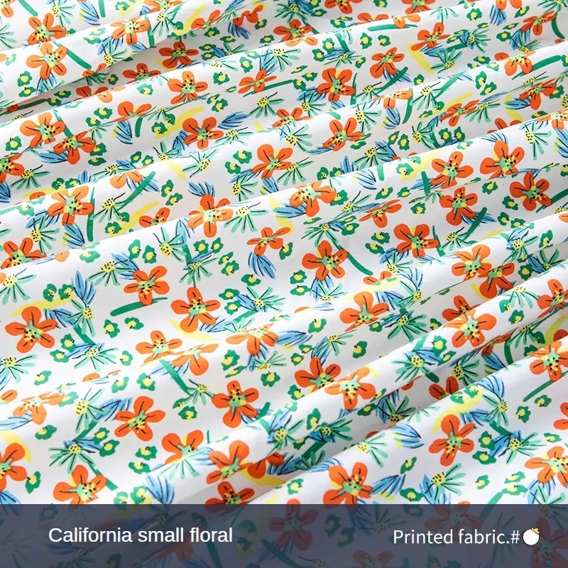 Thin Printed Floral Poplin Cotton Fabric By The Meter for Dresses Shirt Baby Pajamas Diy Sewing Flowers Cloth White Green Summer