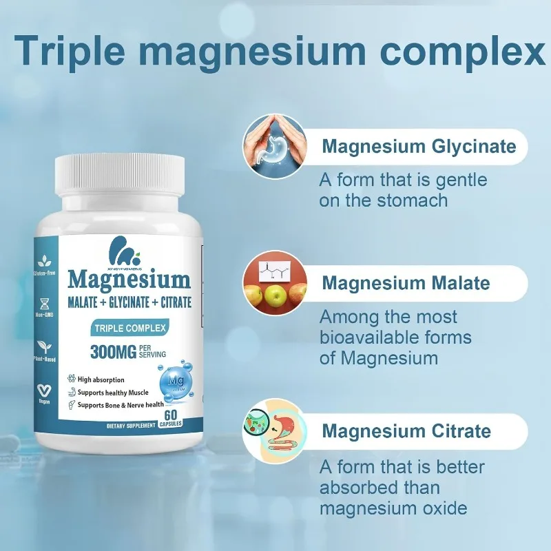 

Magnesium complex 300mg - supports muscle and energy health, non GMO 60 capsules