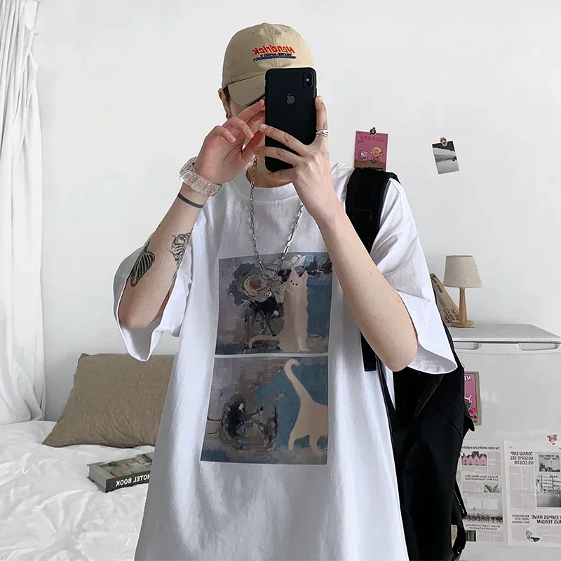 T Shirt Oversize Cotton Men Fashion Mens Summer Oil Painting Printing Tee Shirts 5XL Casual T-Shirts for Man Streetwear Big Size