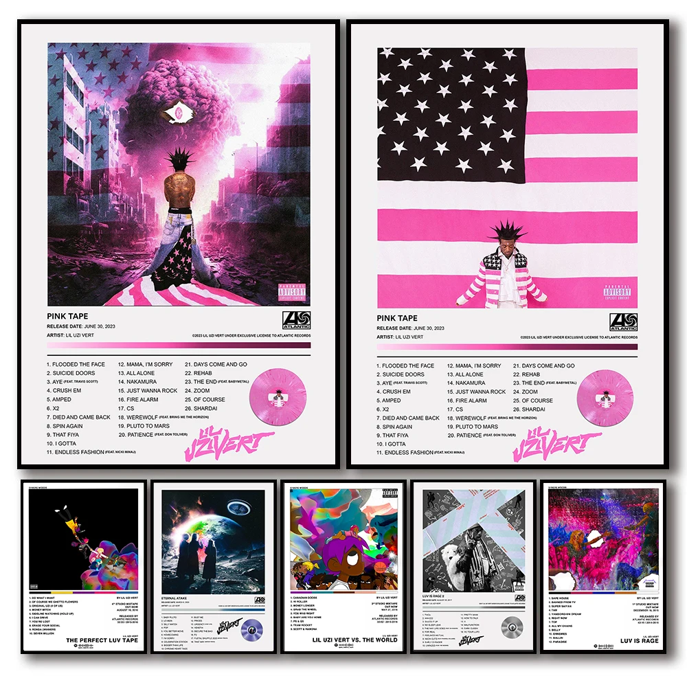 American Hip Hop Rapper Lil Uzi Vert Music Album Cover Pink Tape Posters For Room Canvas Painting Art Home Wall Decor Pictures