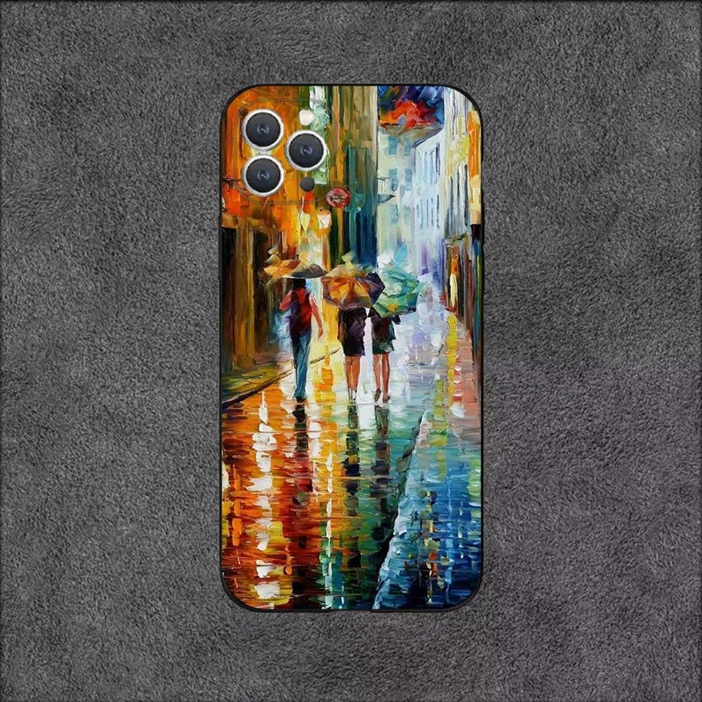 L-Leonid Afremov Painting Phone Case For iPhone 16,15,14,13,12,11,Plus,Pro Max,XS,X,XR,SE,Mini,8,7 Soft Silicone Black Cover