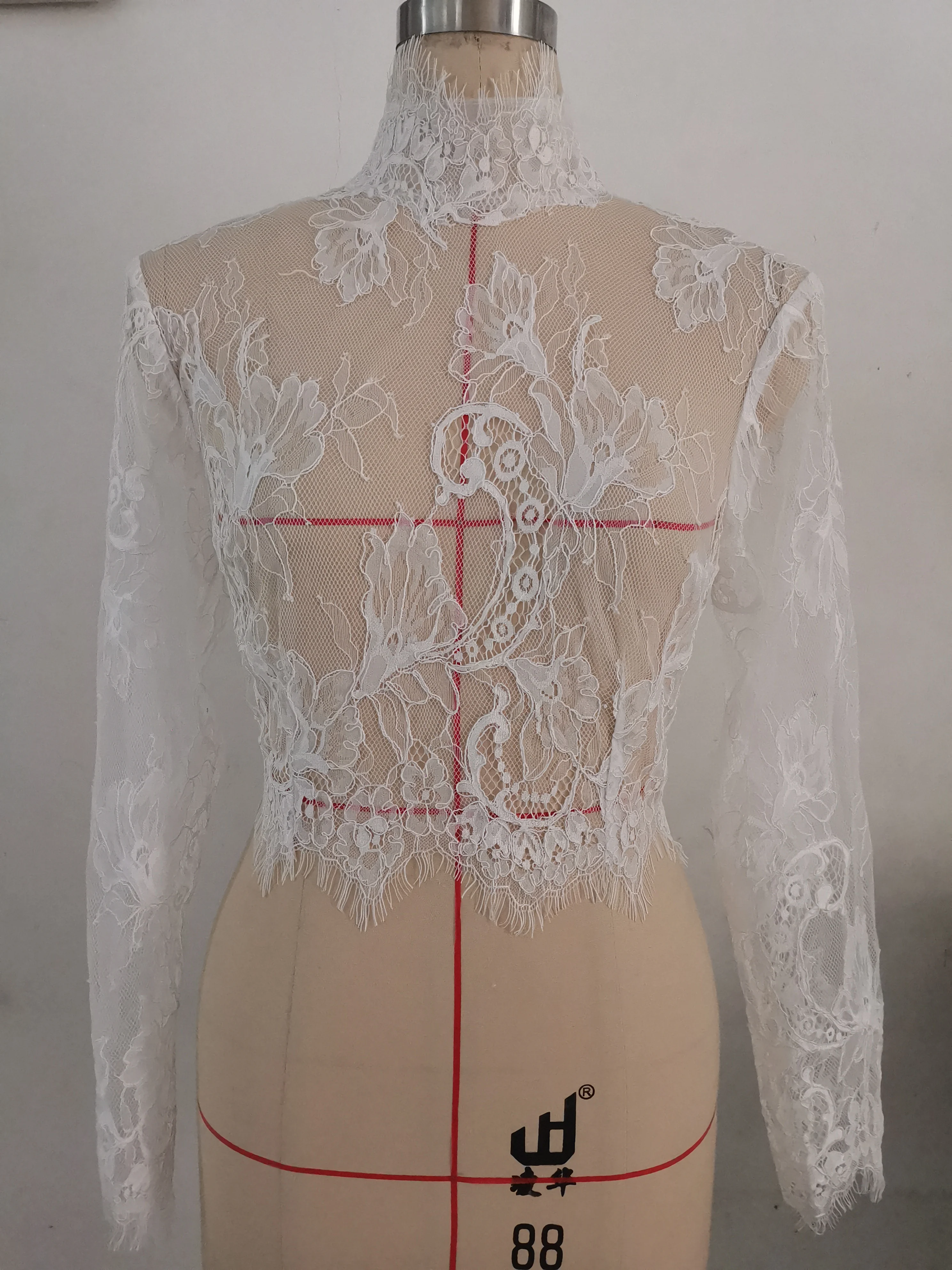 Modest Long Sleeve Lace Wedding Jacket Bolero Woman Bridal Lace Appliqued Wrap Buttons Back Shrug Cape