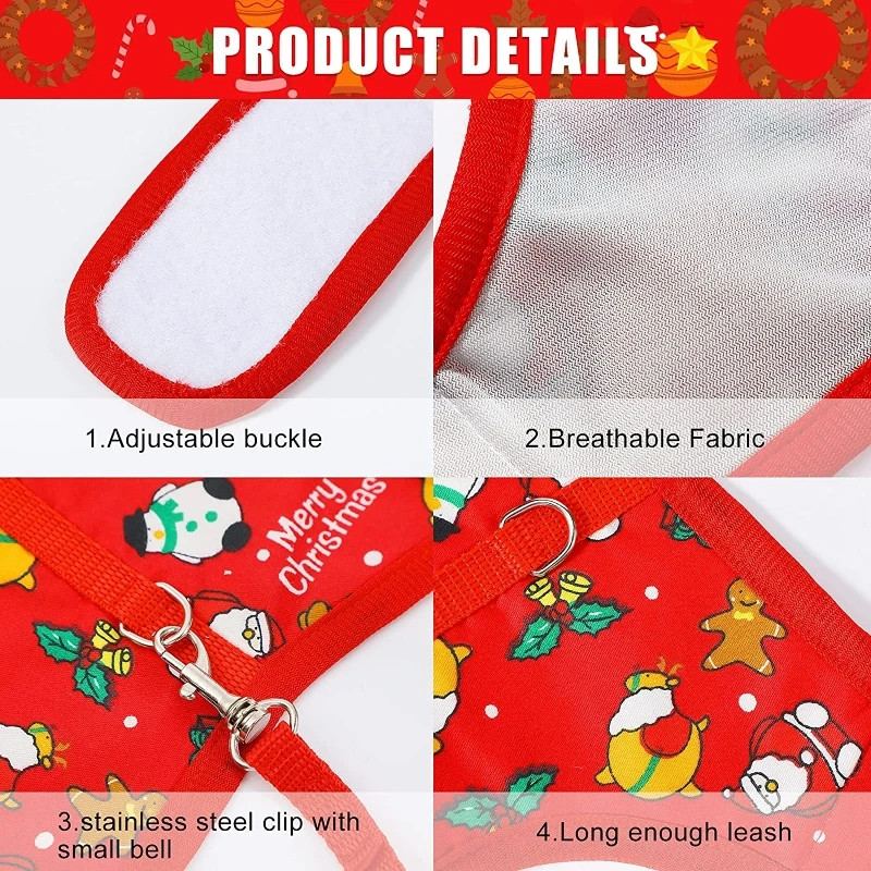 Rabbit Vest Small Pet Animal Harness Leash Set Escape Proof Cute Christmas Costume Red/Green for Hamster Mice Guinea Pig