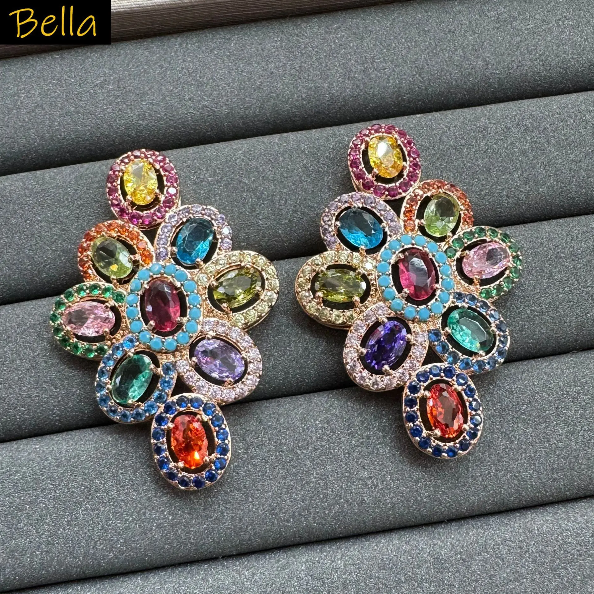 

flower earrings zirconia green multicolor blue red water drop earrings for women dinner party shiny luxury jewelry wedding