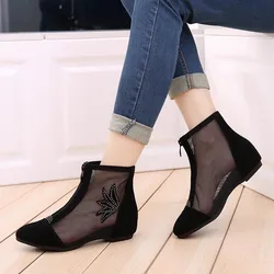 GKTINOO 2025 Fashion Cow Suede Summer Ankle Boots for Women Flat Heel Boots Mesh Cut Out Booties Casual Shoes Big Size 34-43