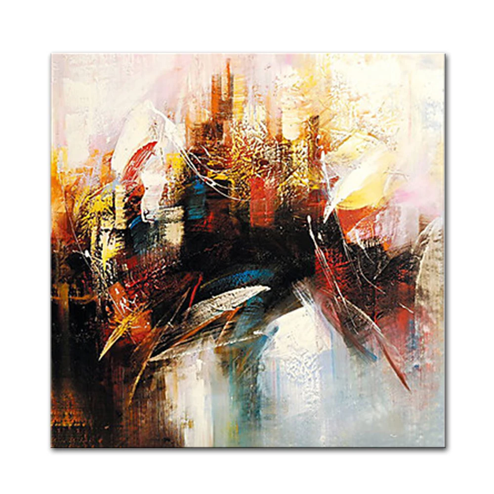 Mintura Handpaint Abstract Brown Tone Untitled Art Picture for Living Room,Home Decor Wall Hanging Oil Painting on Canvas,Square