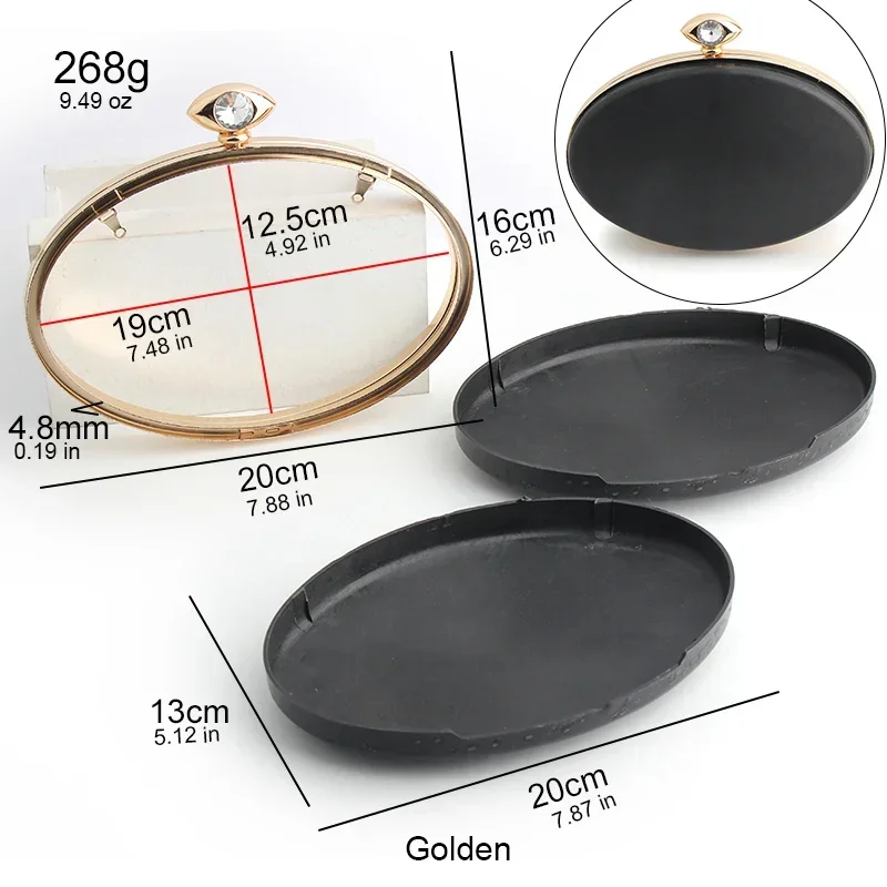 1PC Oval Boxed Metal Clutch Frame Handle Bag Flip Box Clutch Frame Clutch Women Bags Wallet Elegant Party Dinner Bag