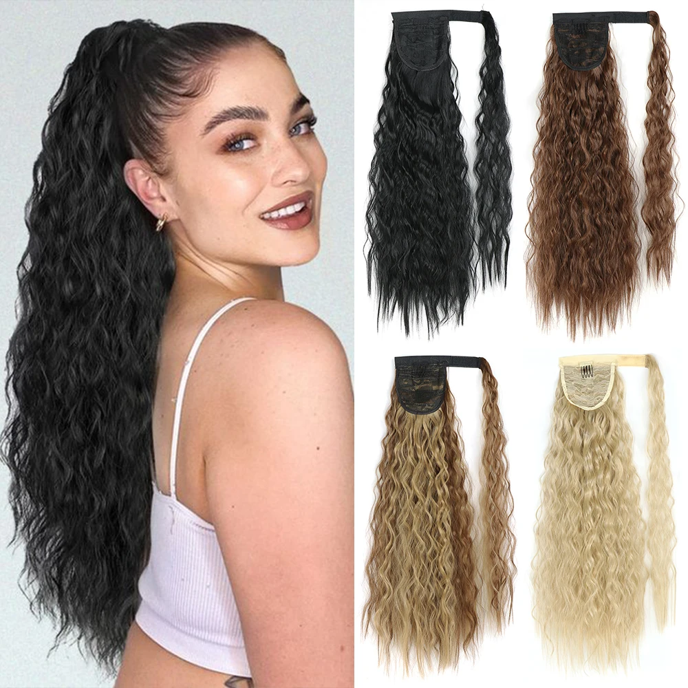 

AZQUEEN Synthetic Corn Wavy Long Ponytail Hair Extensions For Women Hairpiece Wrap Around Hairpiece Black Brown Pony Tail