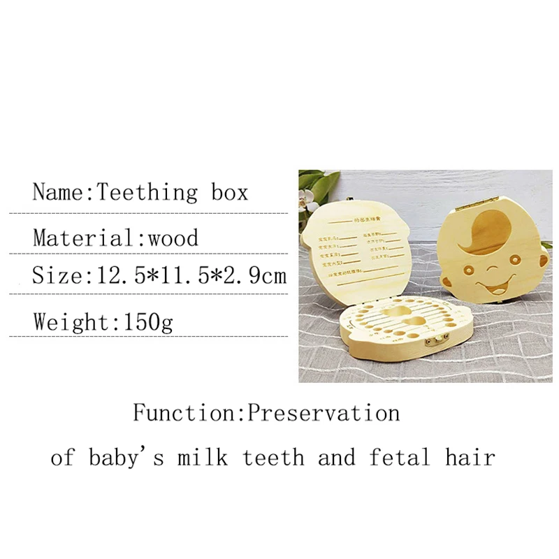 Baby Wood Tooth Box Organizer Milk Teeth Storage Language Spain English Collect Teeth Umbilica Save Gifts Baby Tooth Box