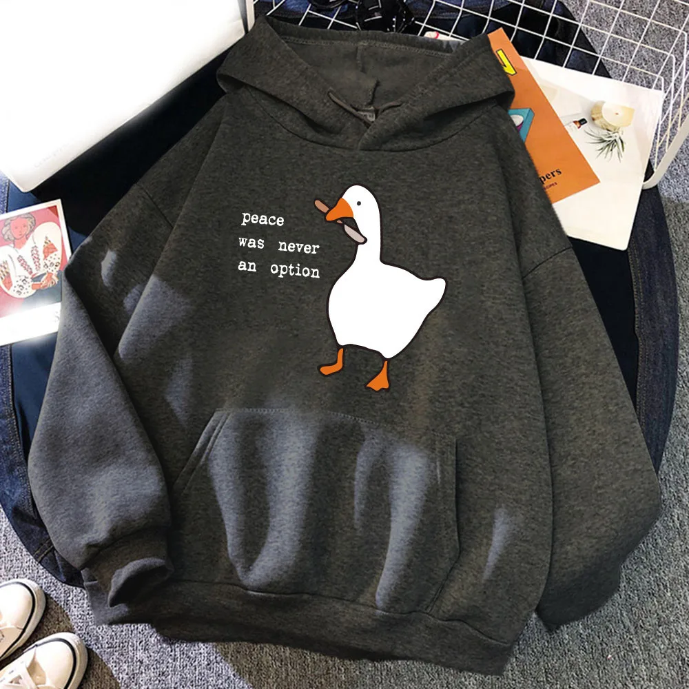 Peace Was Never An Option Goose Print Men's Hoodie Women's Fashion Simple Long sleeved Pullover Street Trend Large Sweatshirt